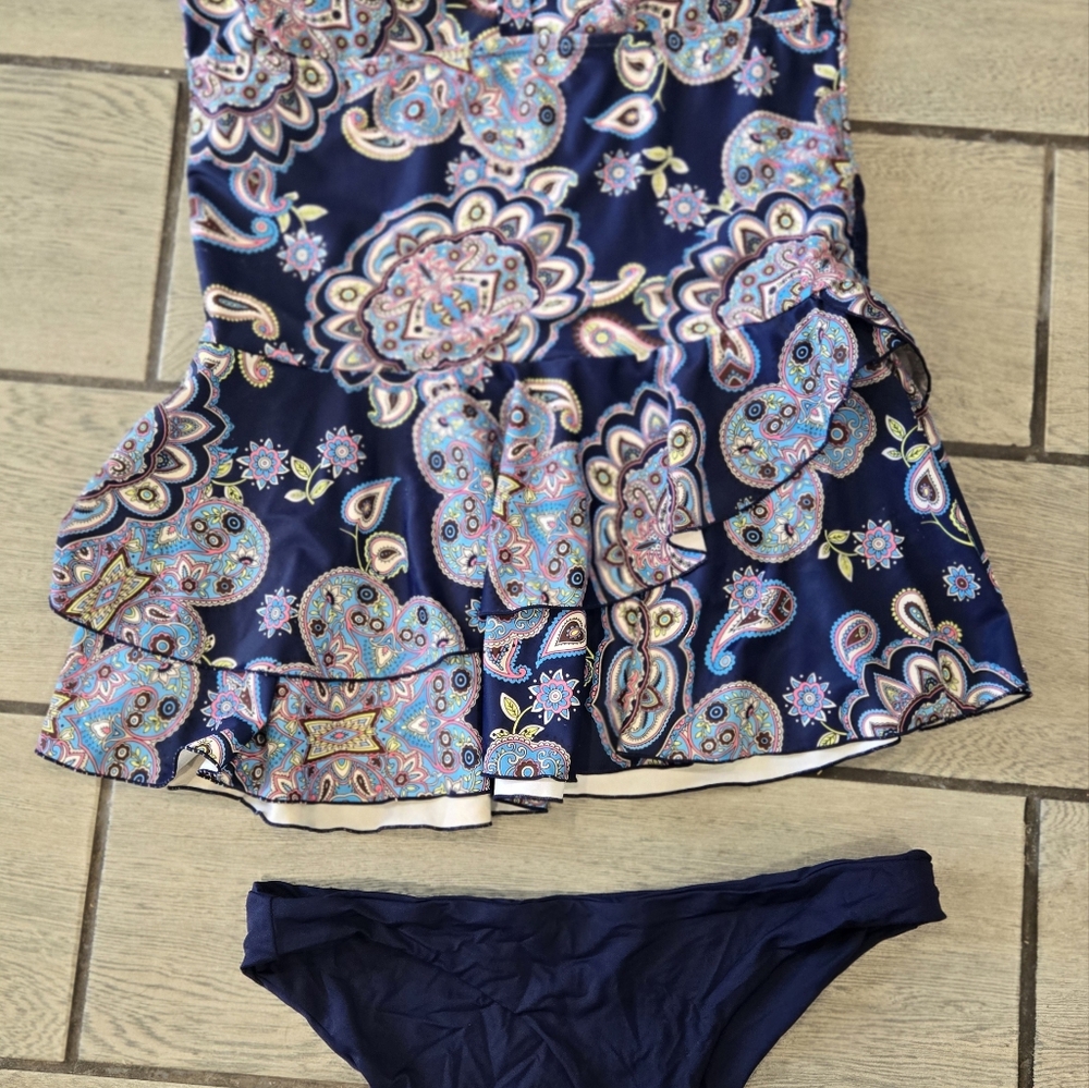 Source Unknown Blue Pink Embellished Skater Bikini